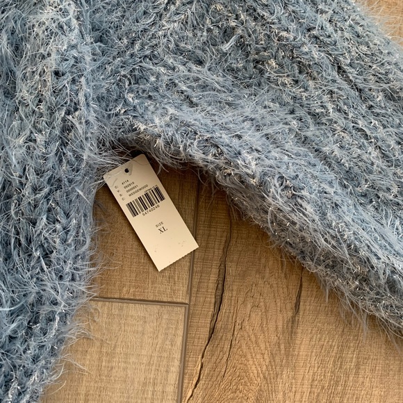 Anthropologie Dusty Blue Sparkly Tie Sweater, XL - Picture 7 of 8